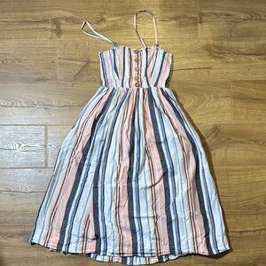 Free People 100% Cotton Striped Midi Dress in Pink, Blue, and White Size XS